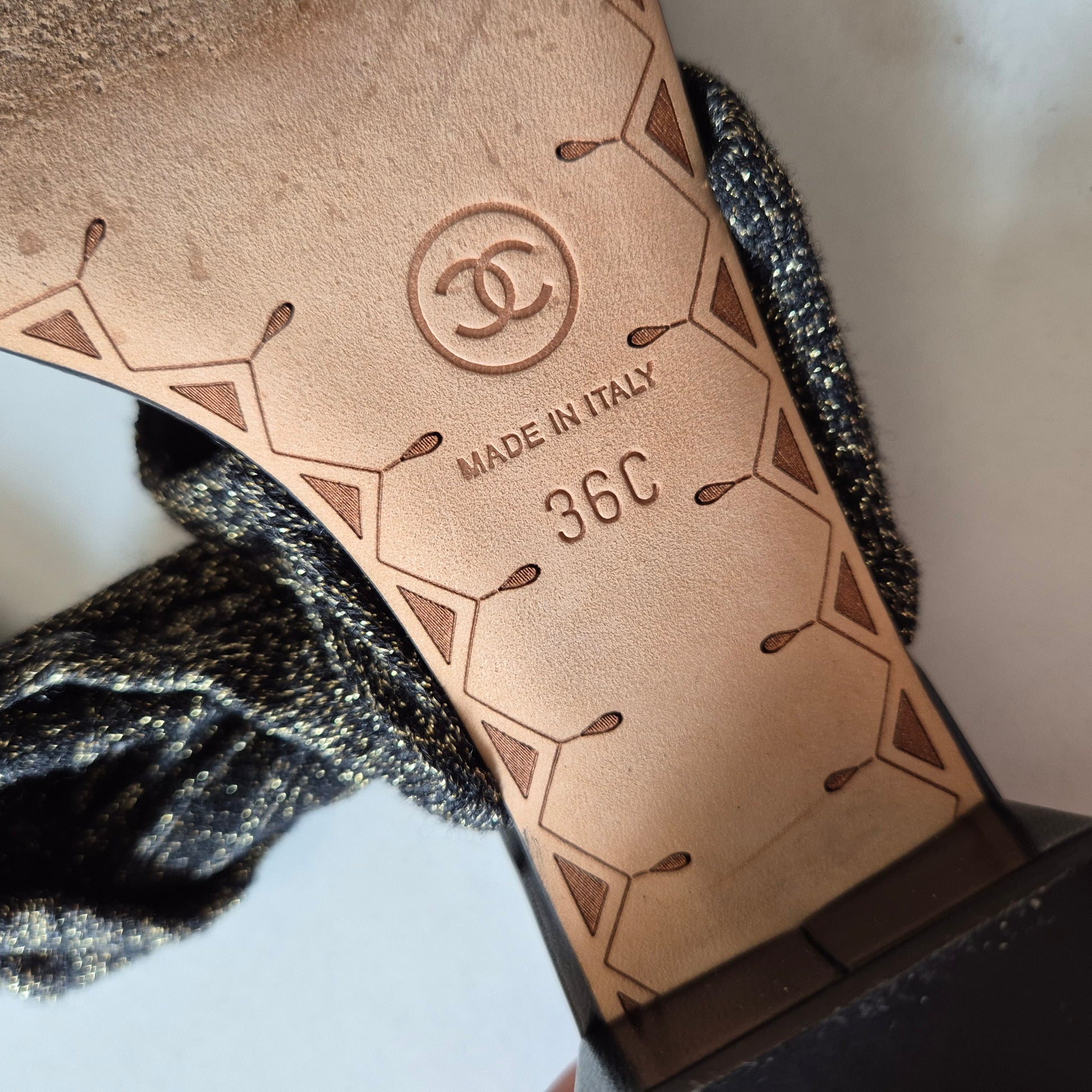 Chanel Black Gold Shimmer Thigh High Heel Sock Sandals - 36EU / 3UK / 5US