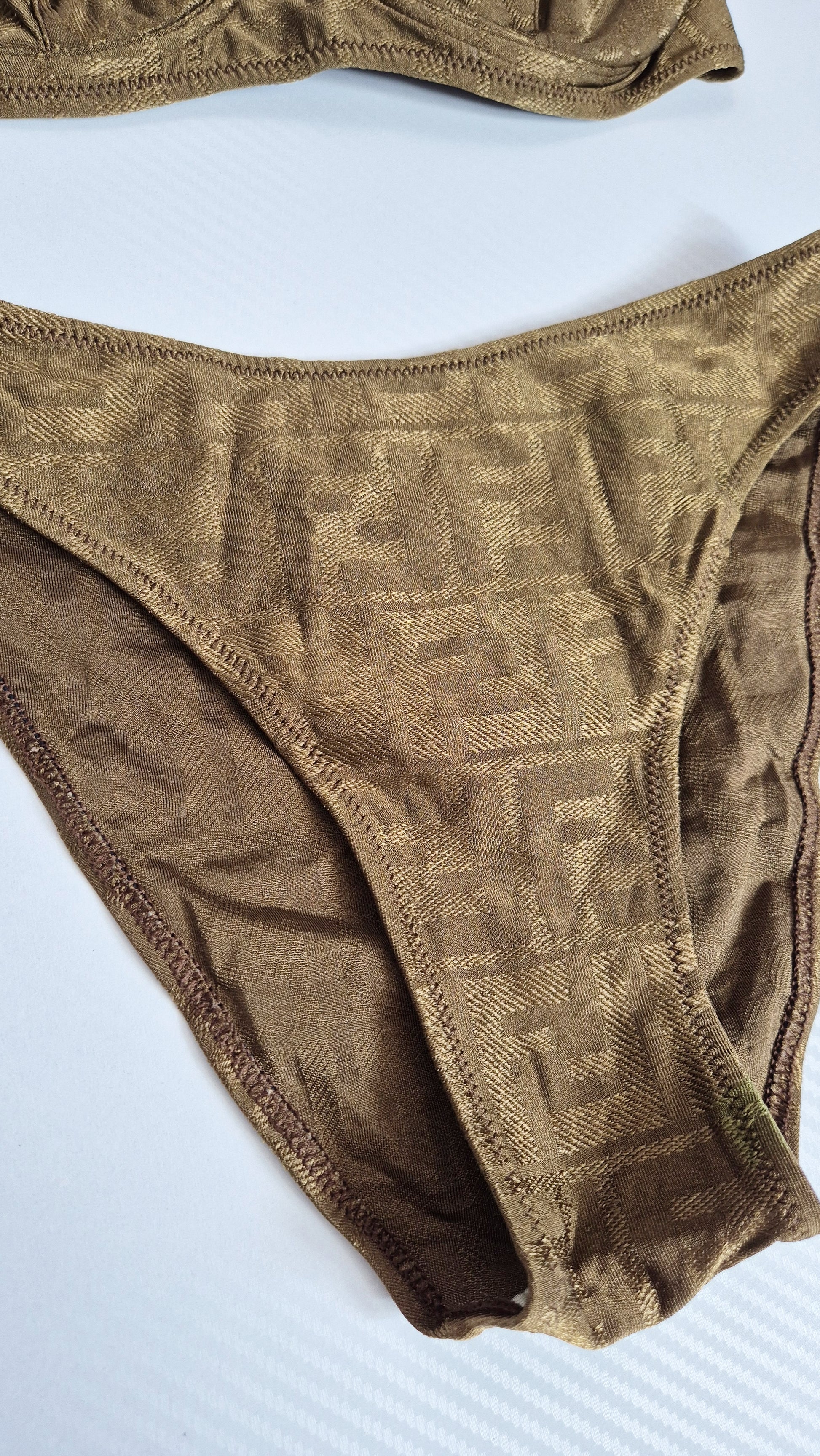 Fendi Khaki Gold Shimmer FF Zucca Print Bikini - XS / 6UK