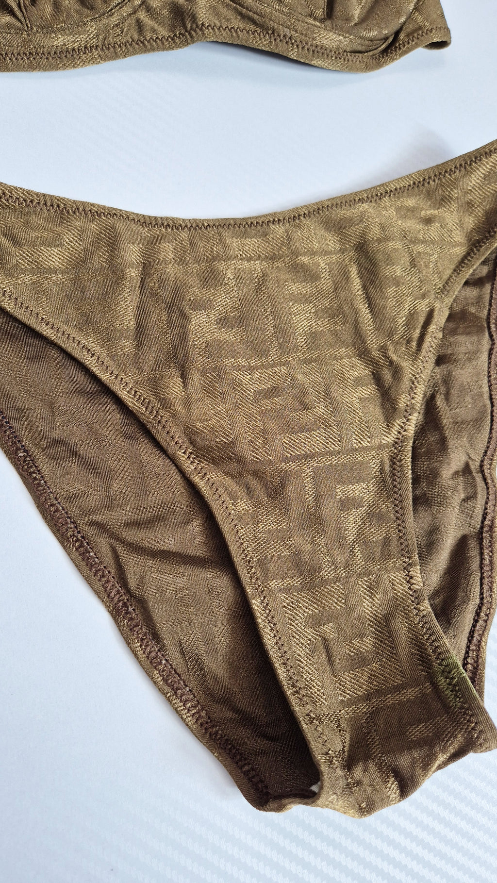 Fendi Khaki Gold Shimmer FF Zucca Print Bikini - XS / 6UK