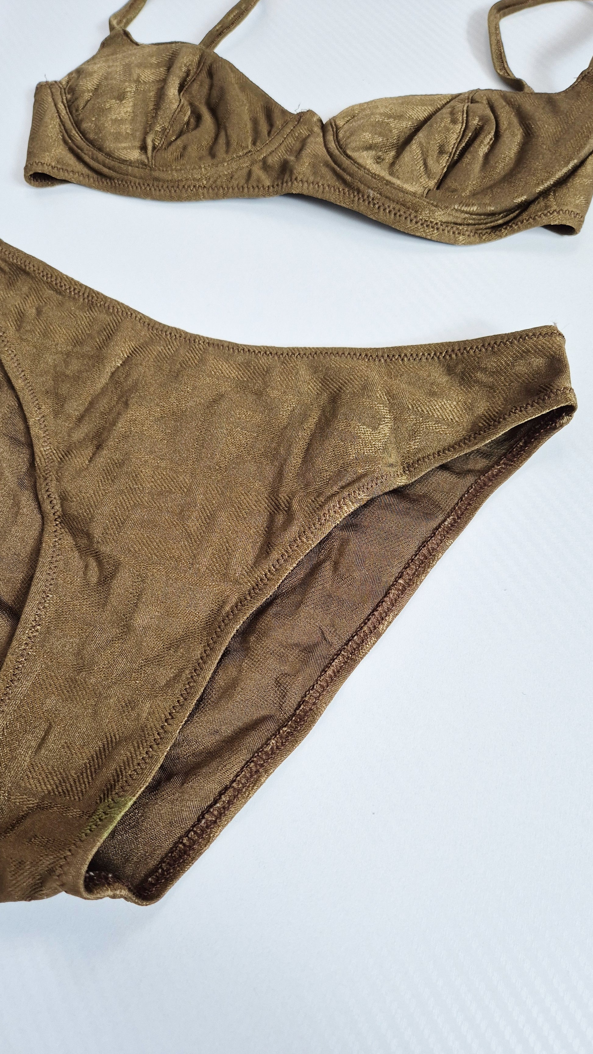 Fendi Khaki Gold Shimmer FF Zucca Print Bikini - XS / 6UK