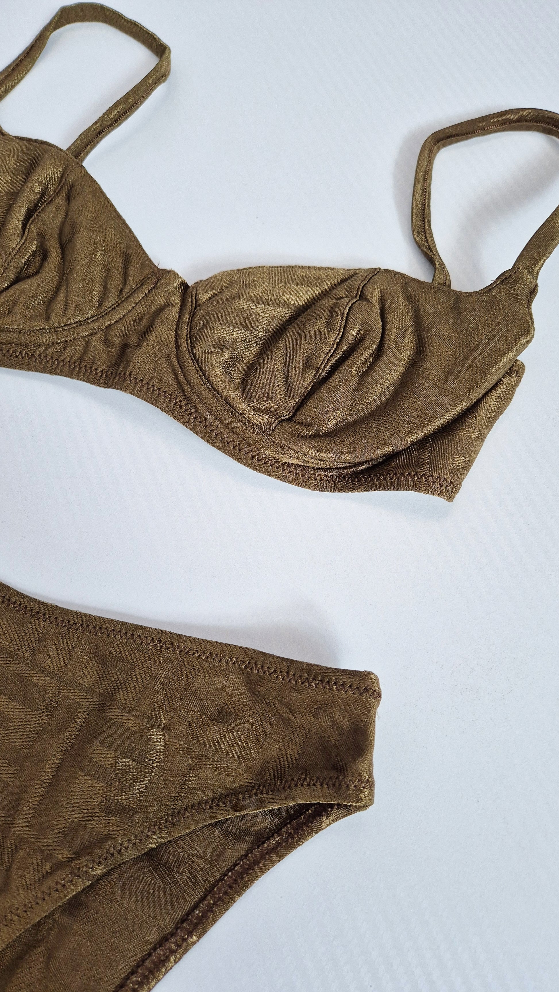 Fendi Khaki Gold Shimmer FF Zucca Print Bikini - XS / 6UK