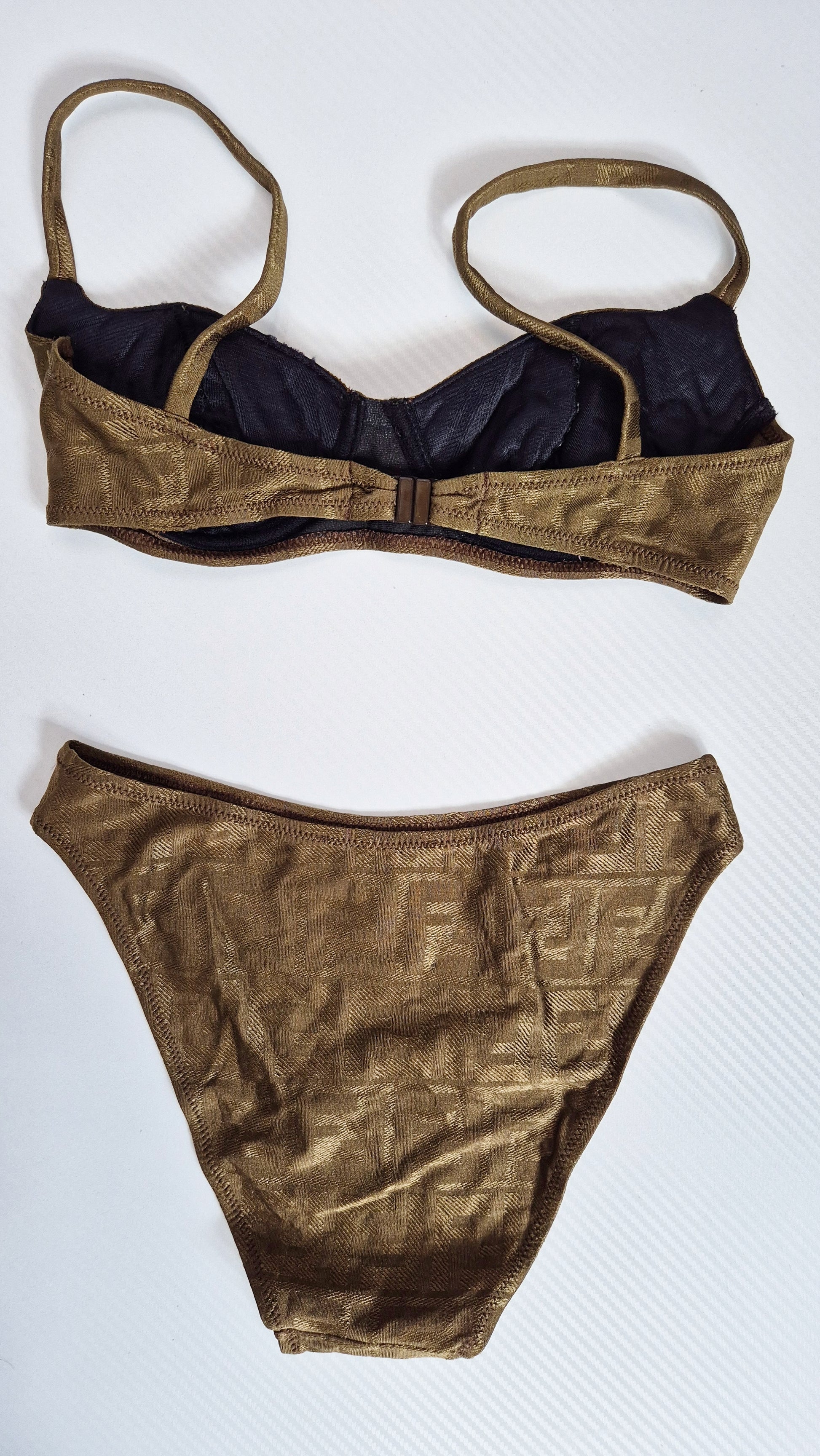 Fendi Khaki Gold Shimmer FF Zucca Print Bikini - XS / 6UK