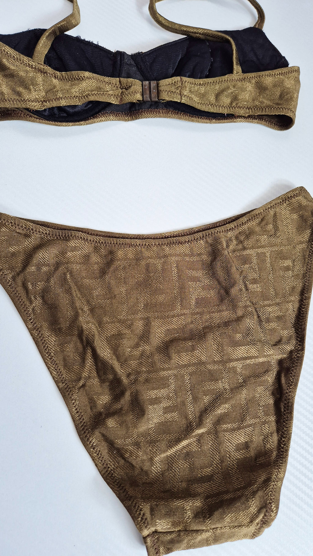 Fendi Khaki Gold Shimmer FF Zucca Print Bikini - XS / 6UK