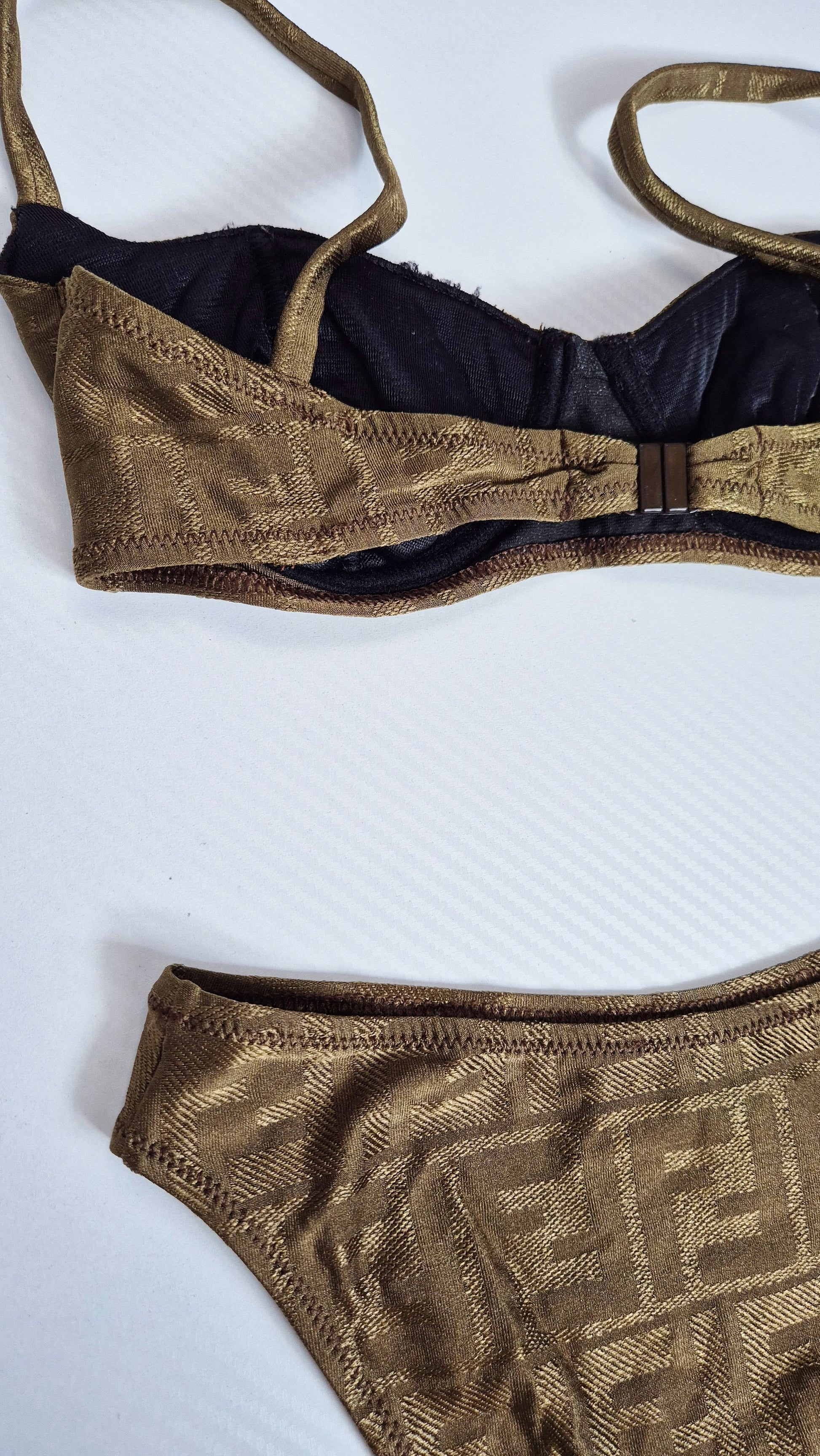 Fendi Khaki Gold Shimmer FF Zucca Print Bikini - XS / 6UK