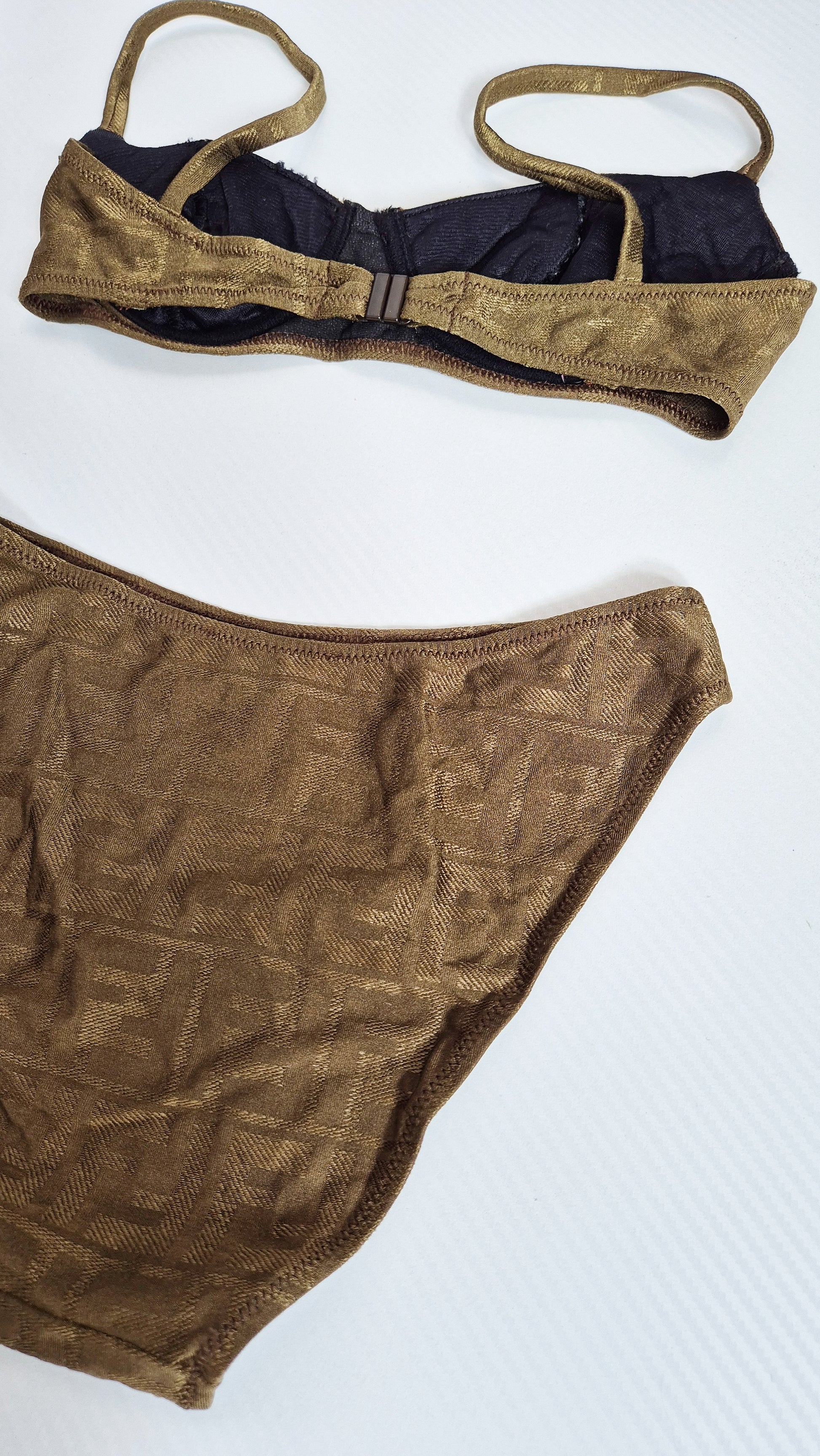 Fendi Khaki Gold Shimmer FF Zucca Print Bikini - XS / 6UK