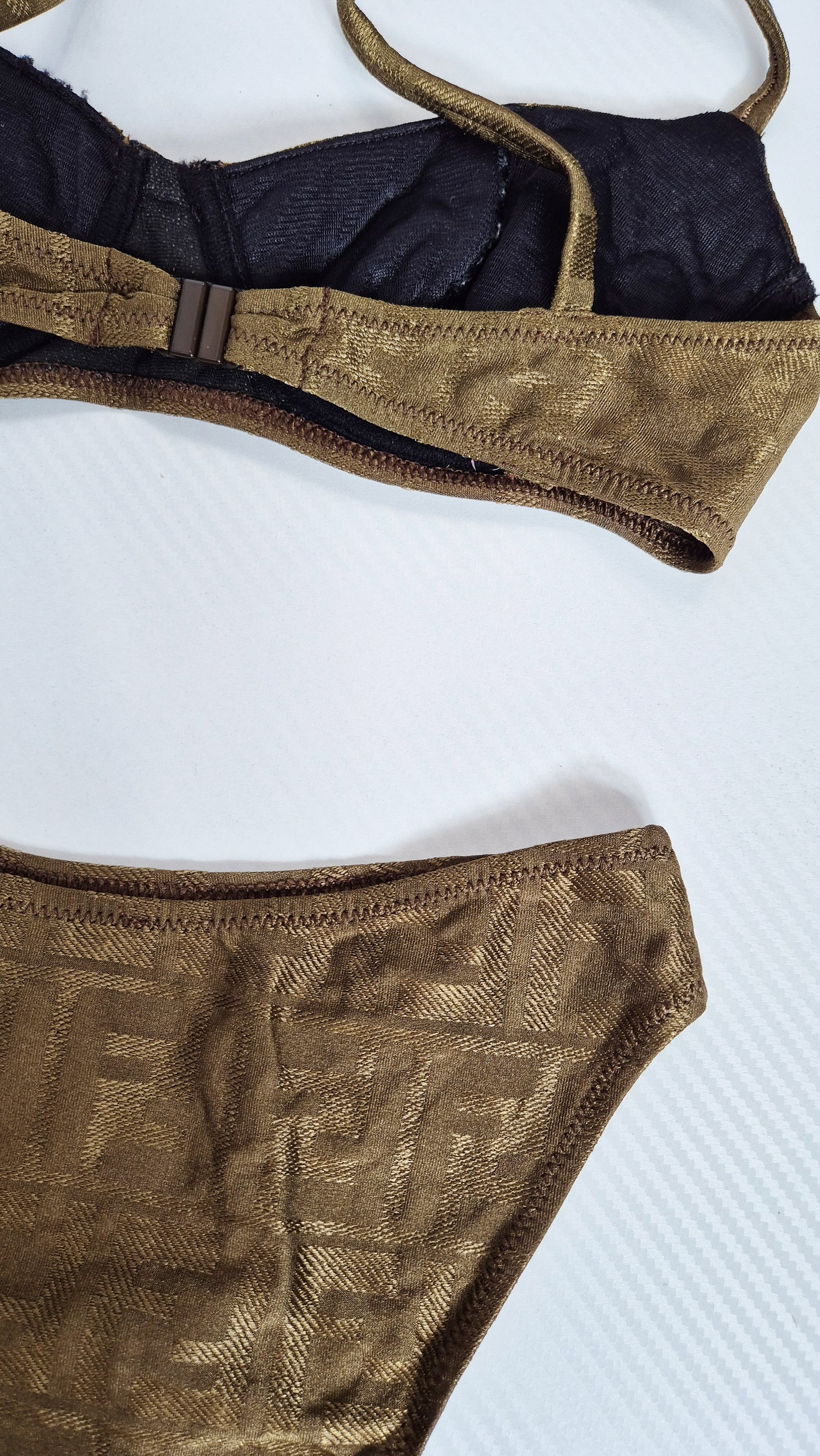 Fendi Khaki Gold Shimmer FF Zucca Print Bikini - XS / 6UK