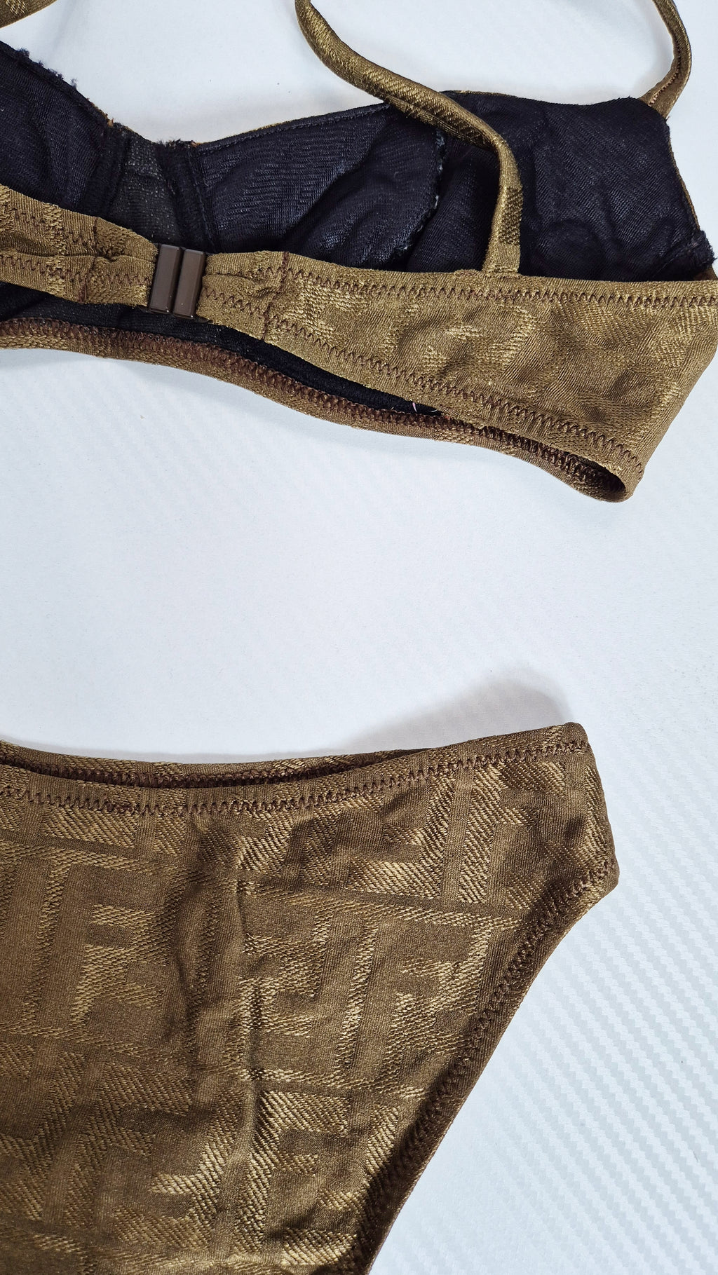 Fendi Khaki Gold Shimmer FF Zucca Print Bikini - XS / 6UK