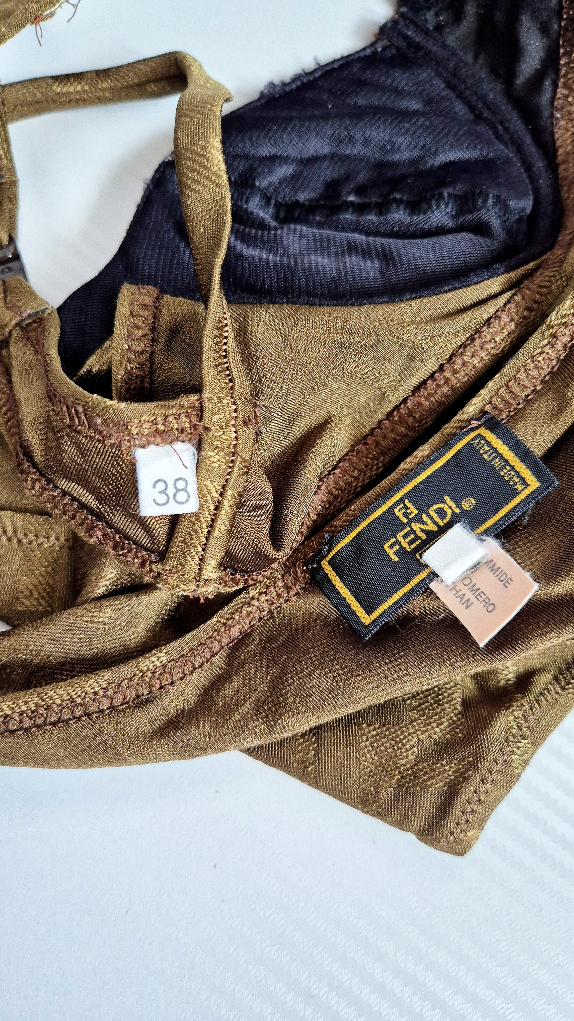 Fendi Khaki Gold Shimmer FF Zucca Print Bikini - XS / 6UK