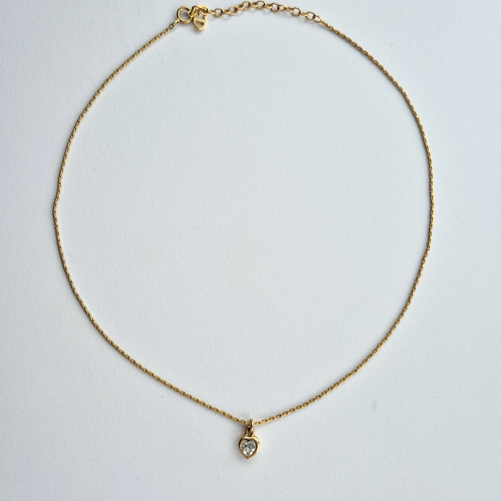 Dior Gold Crystal Heart Charm Necklace