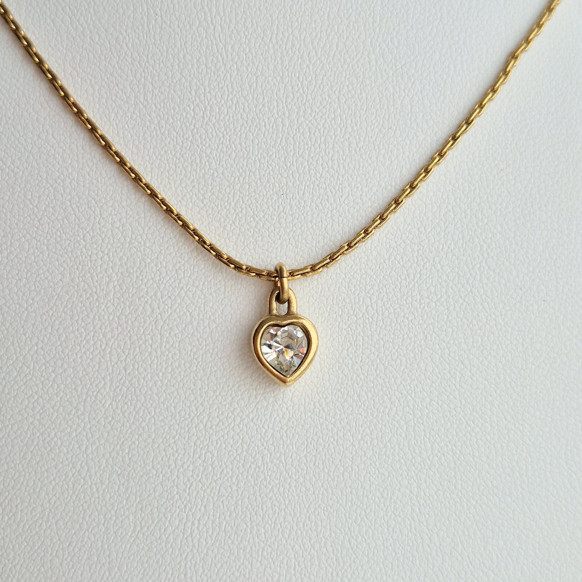 Dior Gold Crystal Heart Charm Necklace
