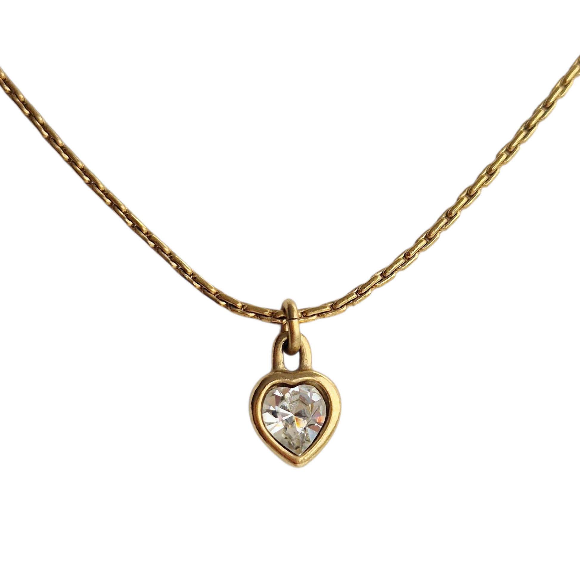 Dior Gold Crystal Heart Charm Necklace