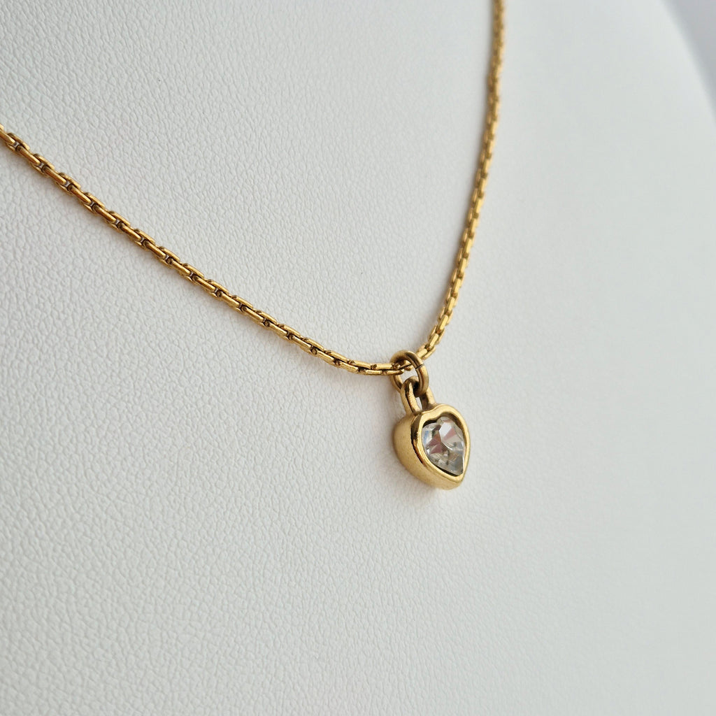 Dior Gold Crystal Heart Charm Necklace
