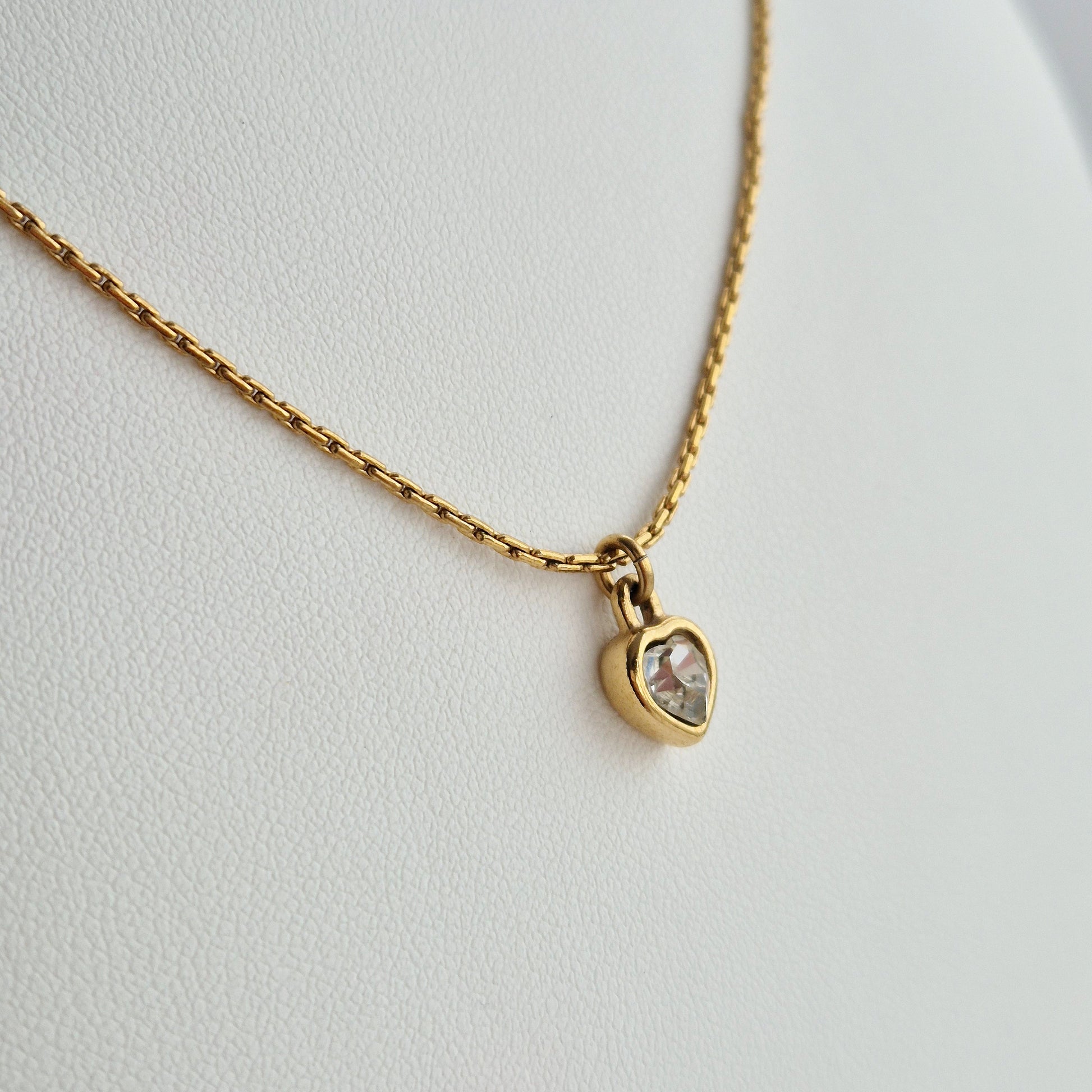 Dior Gold Crystal Heart Charm Necklace