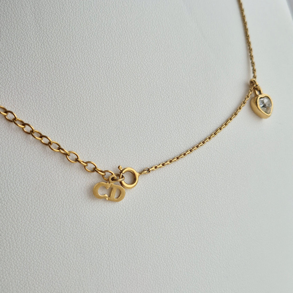 Dior Gold Crystal Heart Charm Necklace
