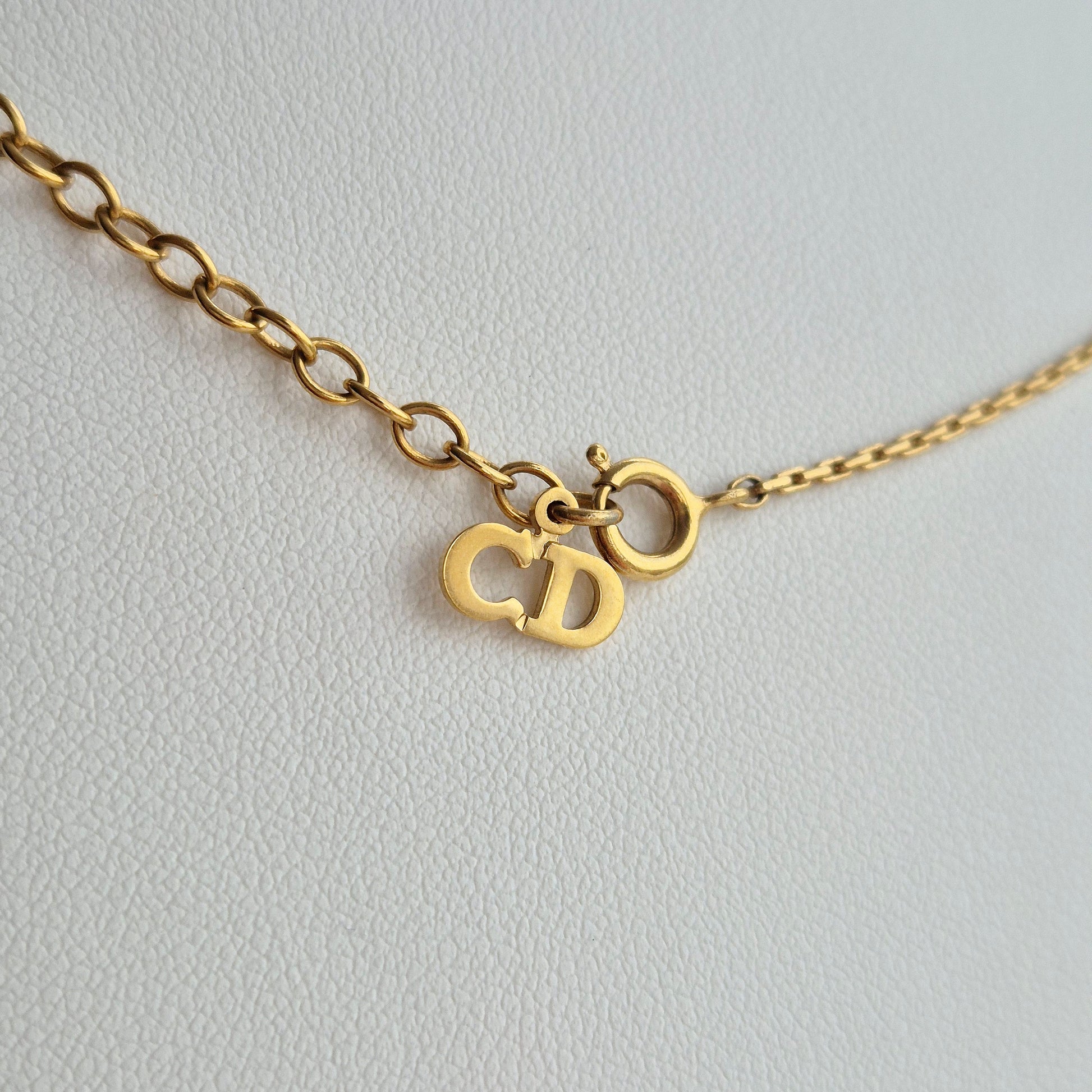 Dior Gold Crystal Heart Charm Necklace