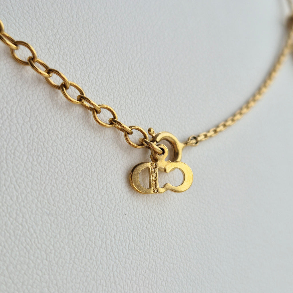Dior Gold Crystal Heart Charm Necklace