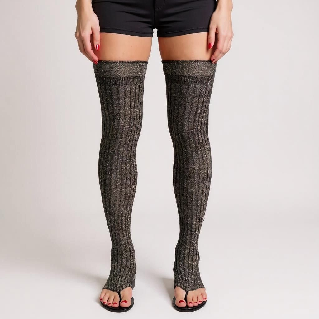 Chanel Black Gold Shimmer Thigh High Heel Sock Sandals - 36EU / 3UK / 5US