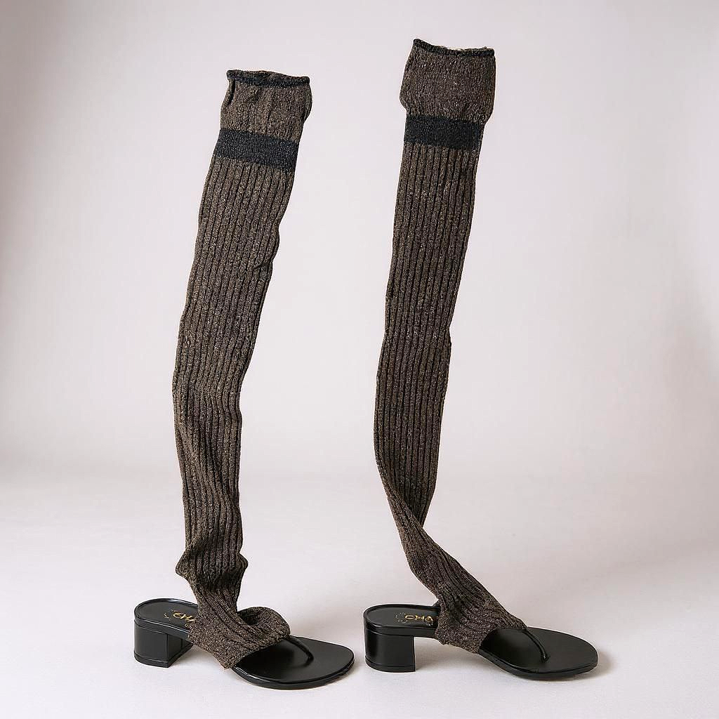 Chanel Black Gold Shimmer Thigh High Heel Sock Sandals - 36EU / 3UK / 5US