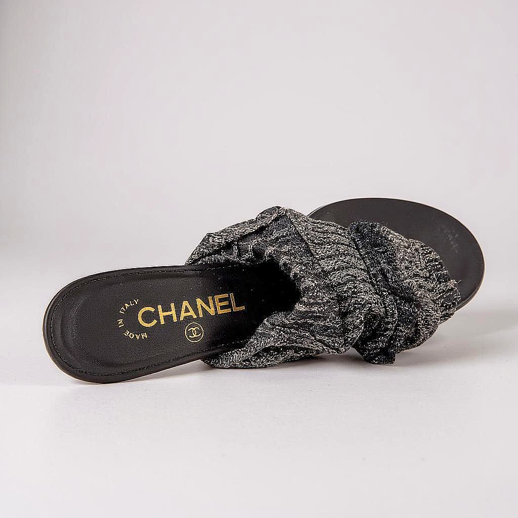 Chanel Black Gold Shimmer Thigh High Heel Sock Sandals - 36EU / 3UK / 5US