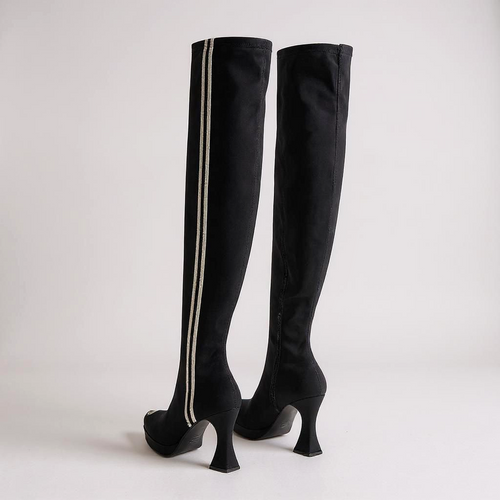 Chanel Black Stripe CC Logo Thigh High Heel Sock Sandals - 36.5EU / 3.5UK / 5.5US