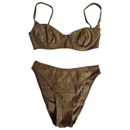 Fendi Khaki Gold Shimmer FF Zucca Print Bikini - XS / 6UK