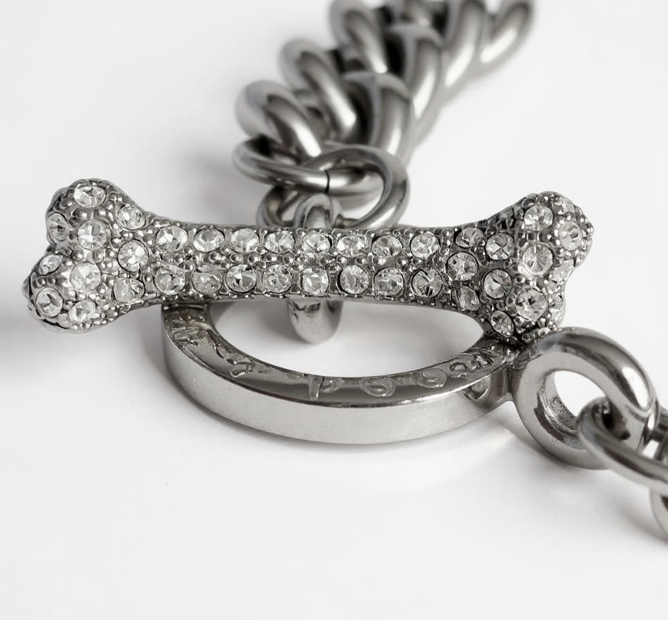Vivienne Westwood Vintage Silver Crystal Bone Choker Necklace