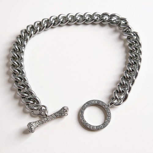 Vivienne Westwood Vintage Silver Crystal Bone Choker Necklace