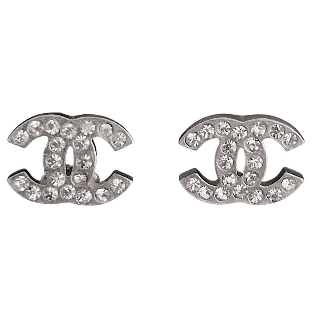 Chanel Silver Crystal CC Earrings - with Box - The Luxury VintageChanel Silver Crystal CC Earrings - with BoxThe Luxury VintageChanel Silver Crystal CC Earrings - with Box
