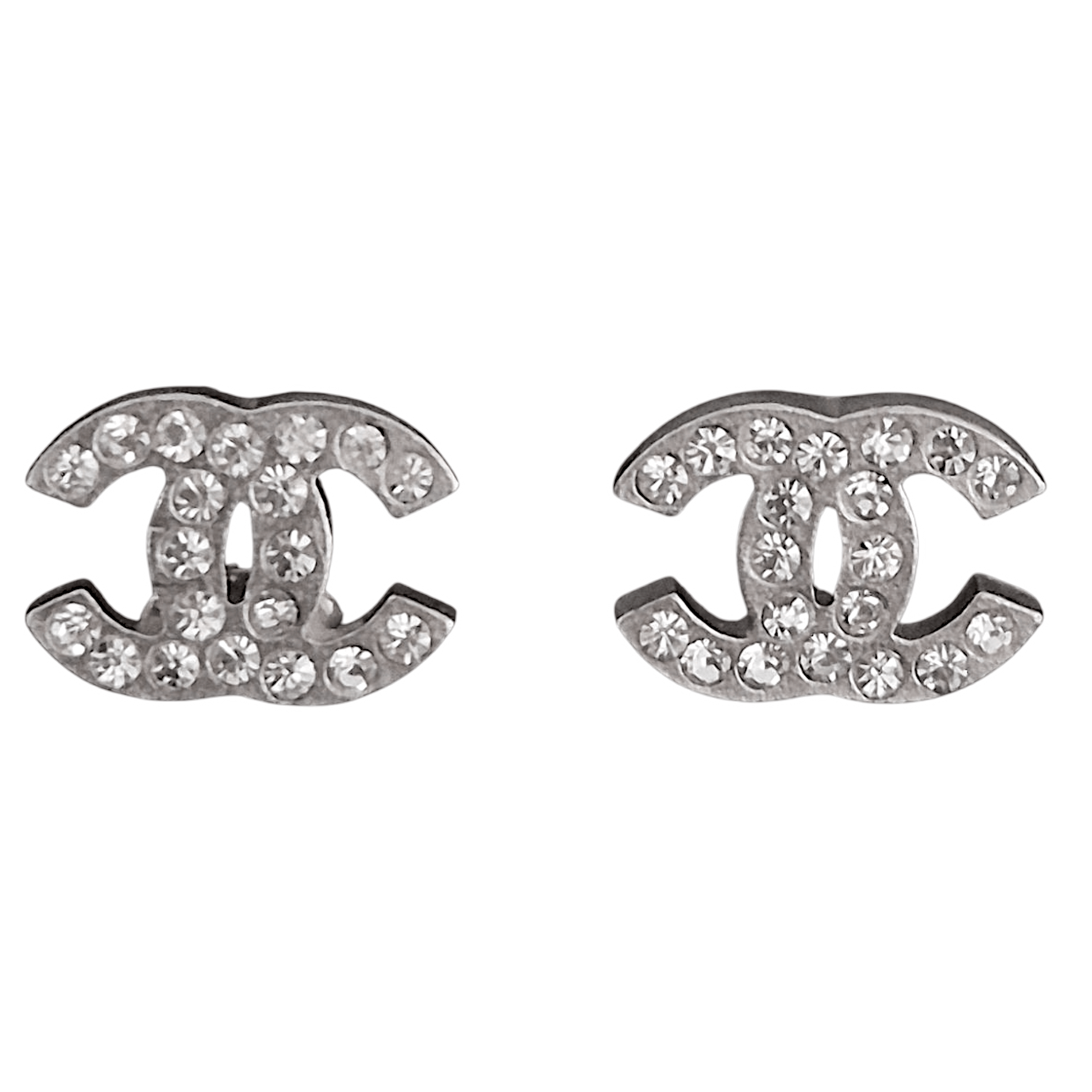 Chanel Silver Crystal CC Earrings - with Box - The Luxury VintageChanel Silver Crystal CC Earrings - with BoxThe Luxury VintageChanel Silver Crystal CC Earrings - with Box