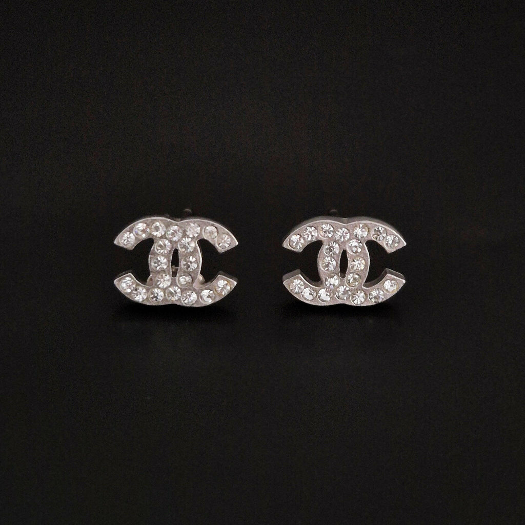 Chanel Silver Crystal CC Earrings - with Box - The Luxury VintageChanel Silver Crystal CC Earrings - with BoxThe Luxury VintageChanel Silver Crystal CC Earrings - with Box