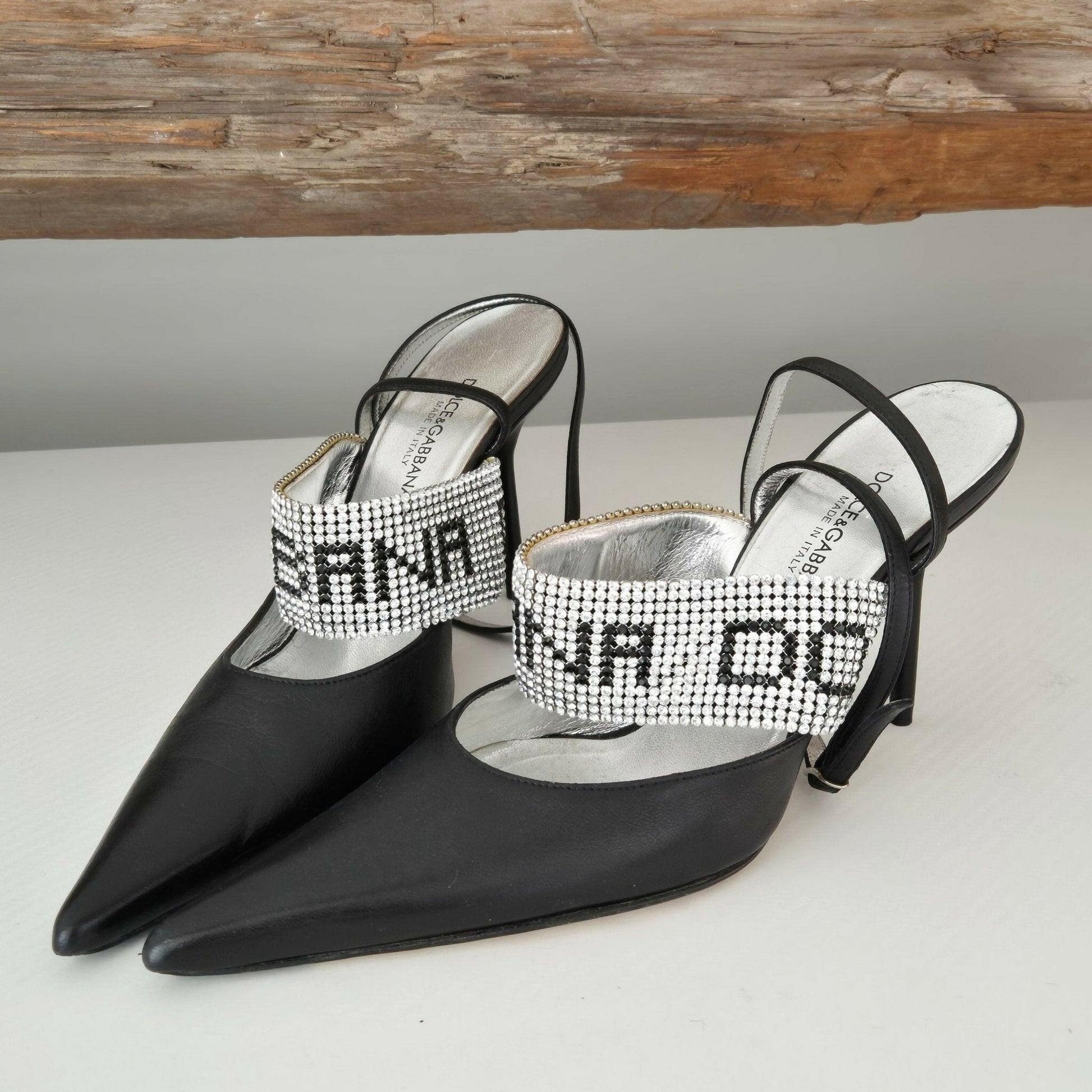 Dolce & Gabbana Black Leather Crystal Heels - 4.5UK - The Luxury VintageDolce & Gabbana Black Leather Crystal Heels - 4.5UKThe Luxury VintageDolce & Gabbana Black Leather Crystal Heels - 4.5UK