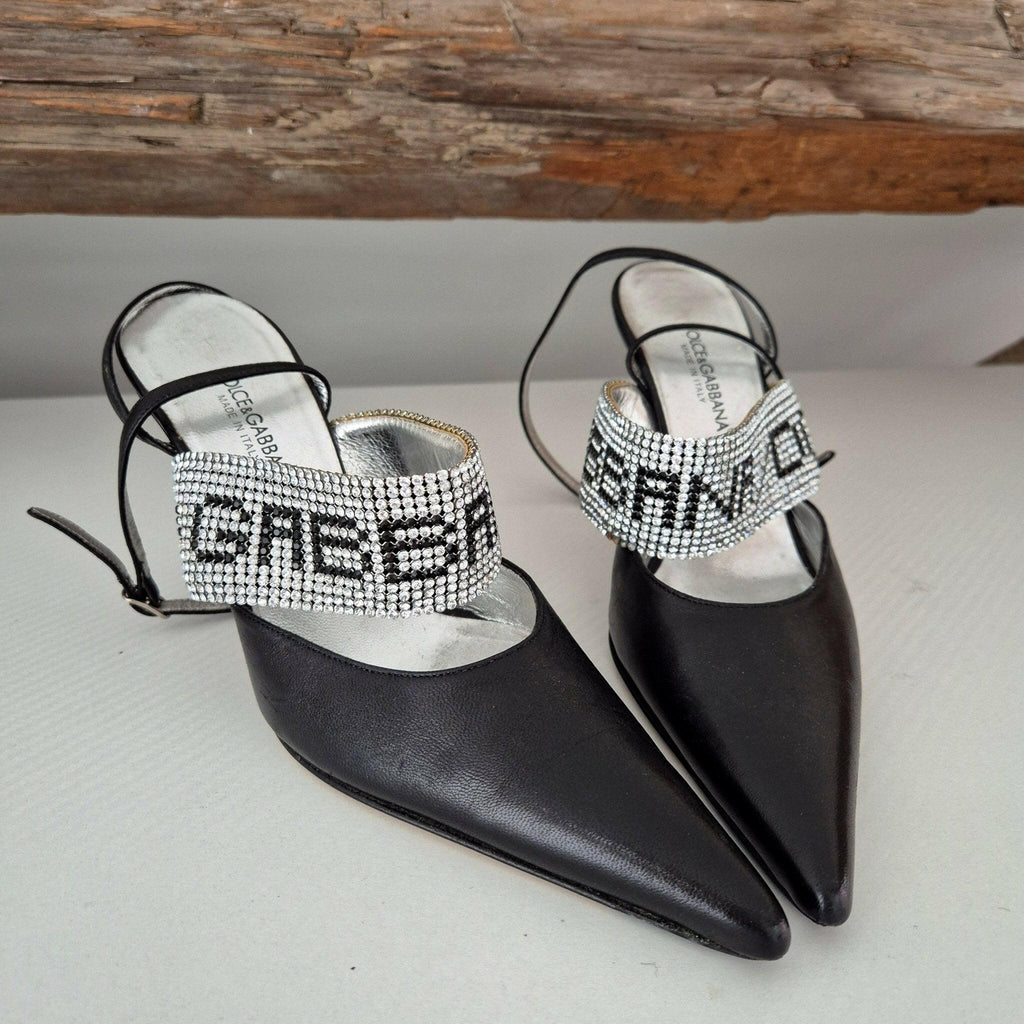 Dolce & Gabbana Black Leather Crystal Heels - 4.5UK - The Luxury VintageDolce & Gabbana Black Leather Crystal Heels - 4.5UKThe Luxury VintageDolce & Gabbana Black Leather Crystal Heels - 4.5UK