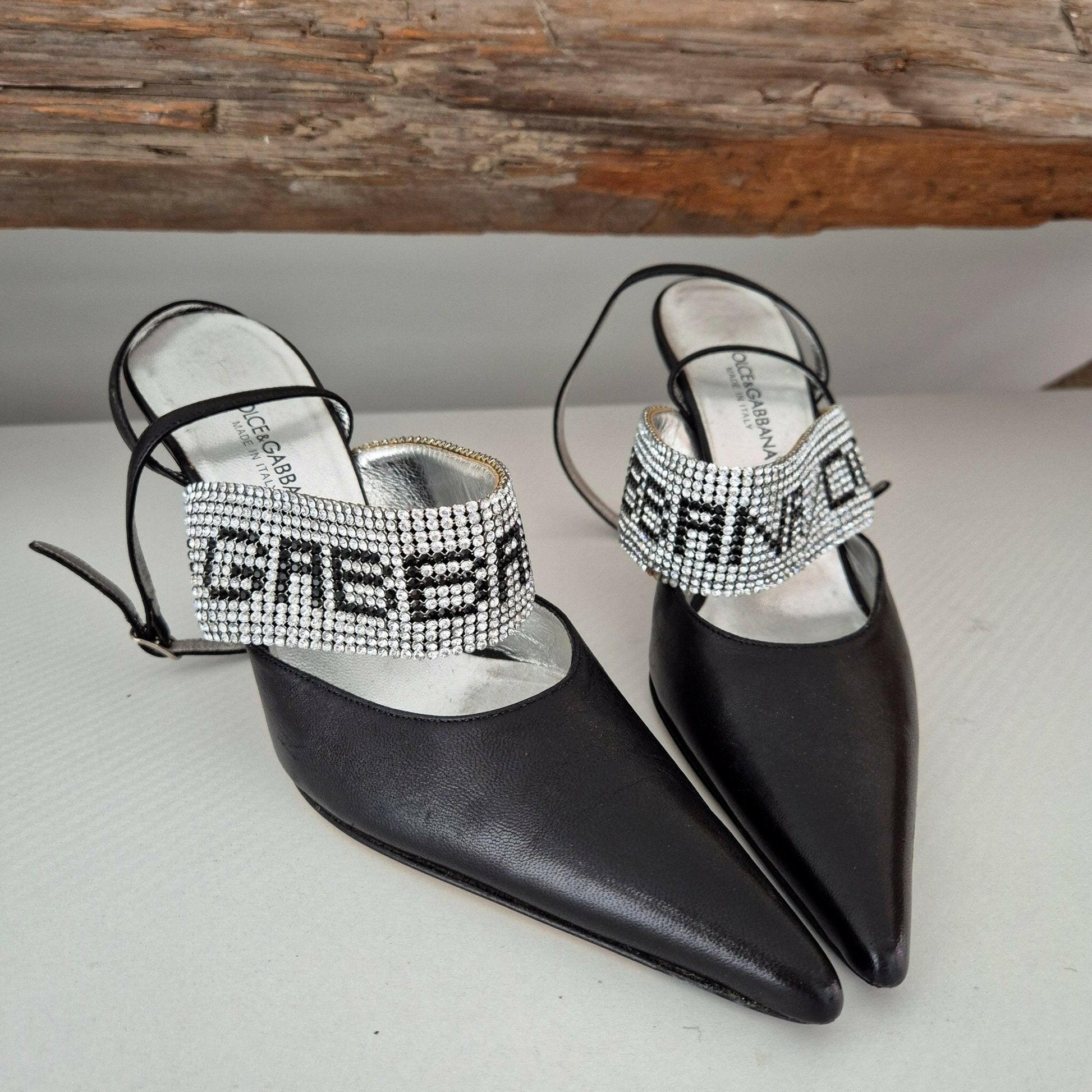 Dolce & Gabbana Black Leather Crystal Heels - 4.5UK - The Luxury VintageDolce & Gabbana Black Leather Crystal Heels - 4.5UKThe Luxury VintageDolce & Gabbana Black Leather Crystal Heels - 4.5UK