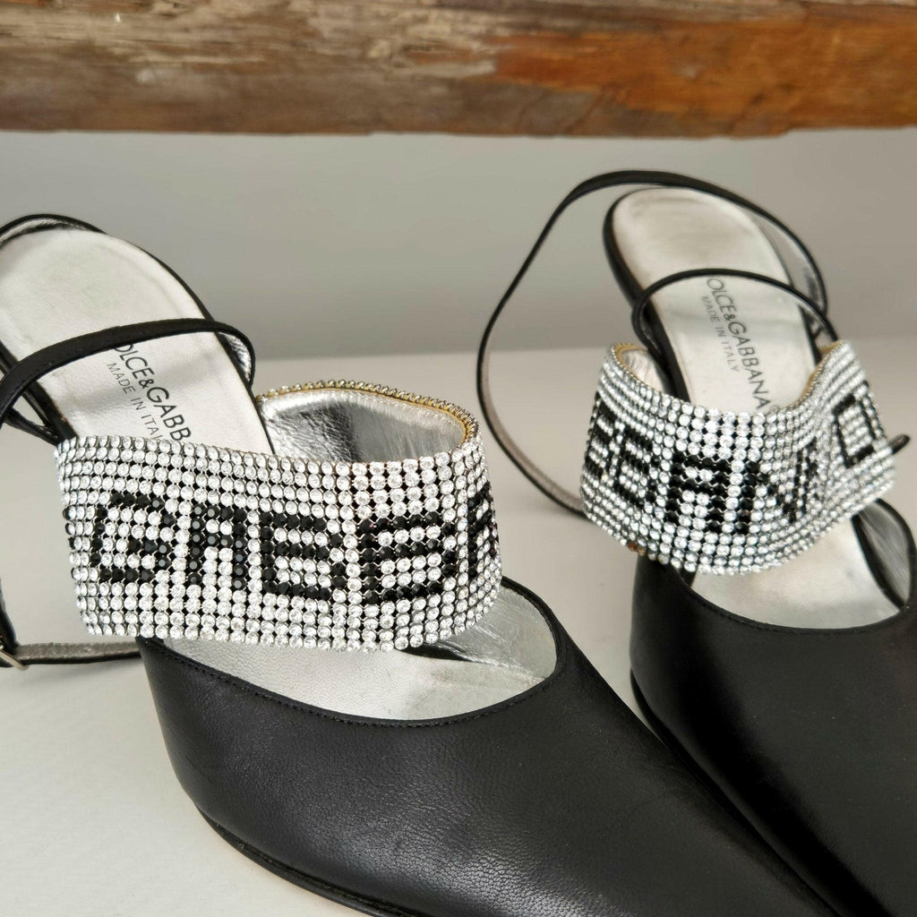 Dolce & Gabbana Black Leather Crystal Heels - 4.5UK - The Luxury VintageDolce & Gabbana Black Leather Crystal Heels - 4.5UKThe Luxury VintageDolce & Gabbana Black Leather Crystal Heels - 4.5UK