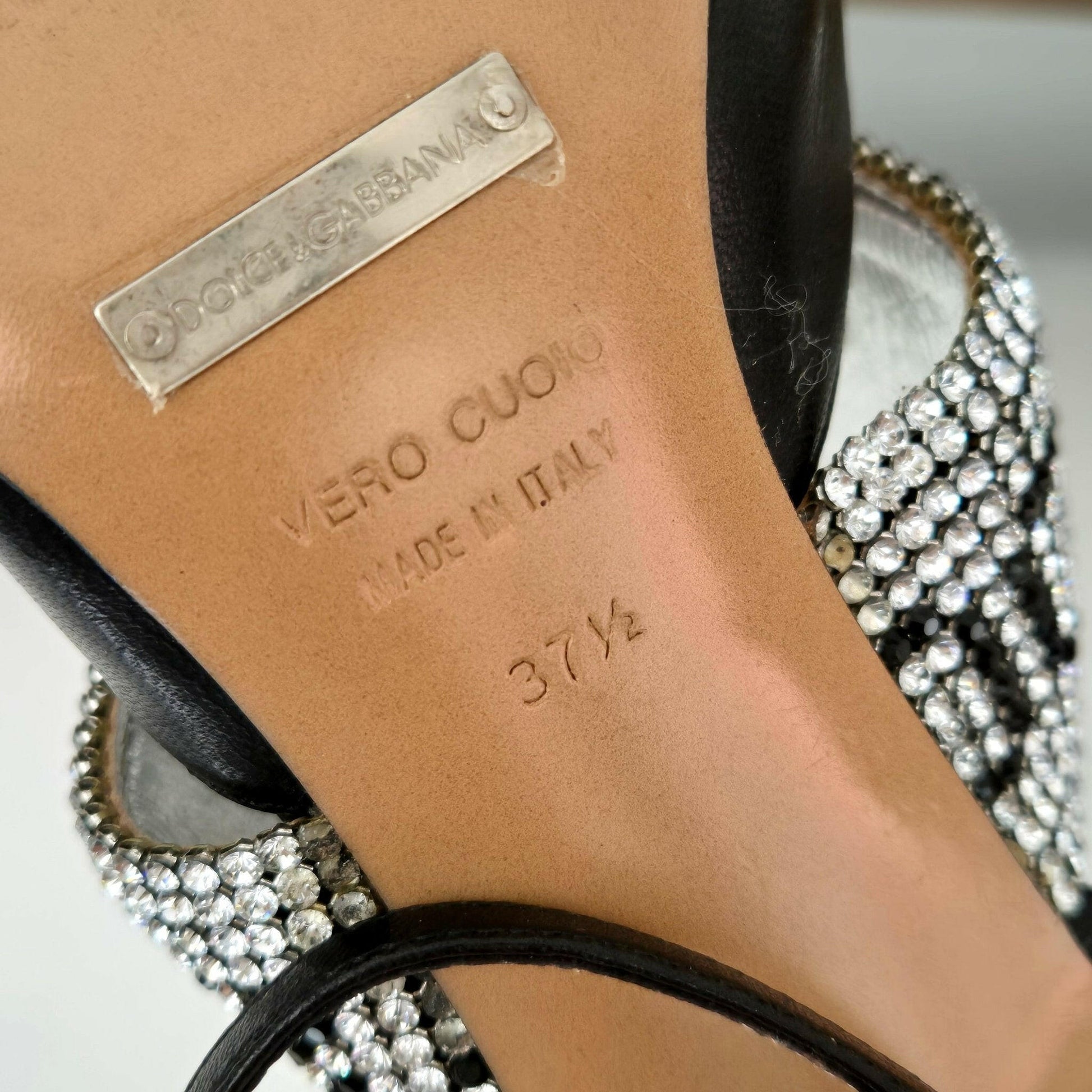 Dolce & Gabbana Black Leather Crystal Heels - 4.5UK - The Luxury VintageDolce & Gabbana Black Leather Crystal Heels - 4.5UKThe Luxury VintageDolce & Gabbana Black Leather Crystal Heels - 4.5UK