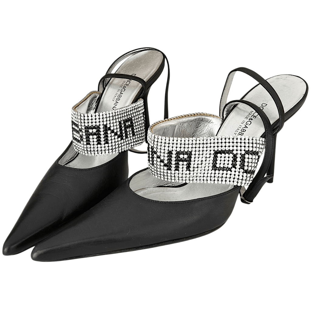 Dolce & Gabbana Black Leather Crystal Heels - 4.5UK - The Luxury VintageDolce & Gabbana Black Leather Crystal Heels - 4.5UKThe Luxury VintageDolce & Gabbana Black Leather Crystal Heels - 4.5UK