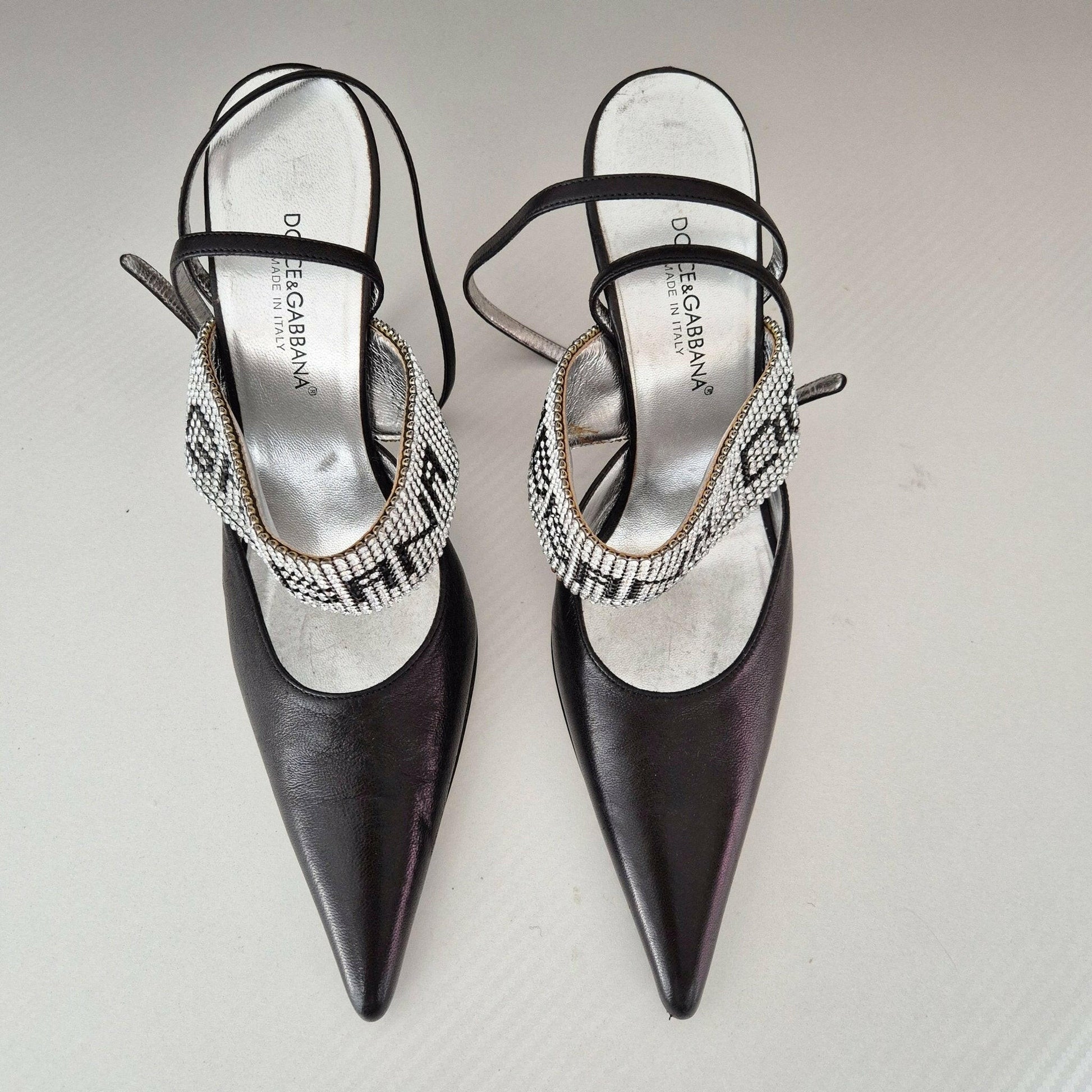 Dolce & Gabbana Black Leather Crystal Heels - 4.5UK - The Luxury VintageDolce & Gabbana Black Leather Crystal Heels - 4.5UKThe Luxury VintageDolce & Gabbana Black Leather Crystal Heels - 4.5UK